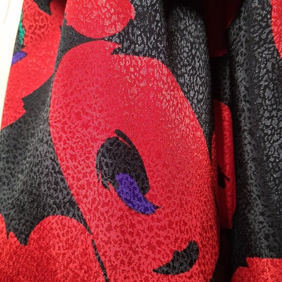 Vintage 1980s Party Dress Apostrophe 13/14 Red Black Floral Satin Sleeveless - Picture 12 of 16